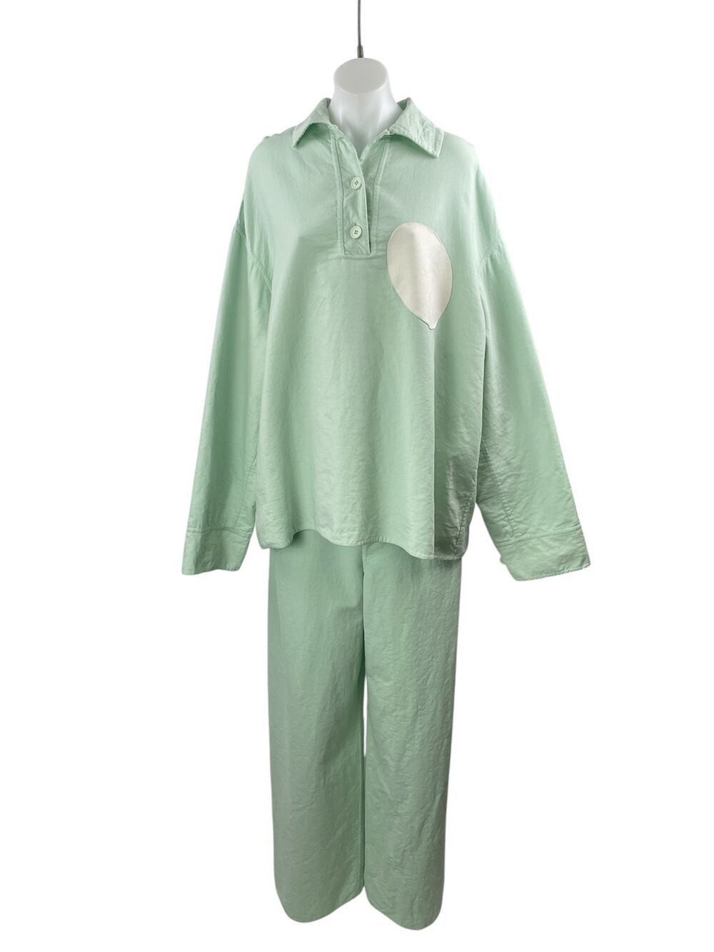 Shang Xia Mint Green Wool Long Sleeves Luxury Shirt & Trousers Pants Set Size L